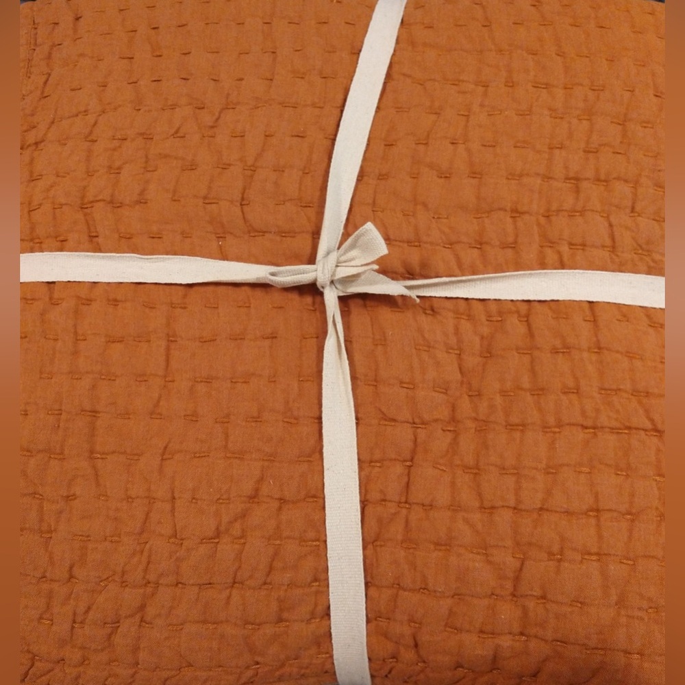 NWOT QUINCE European Linen Cotton Stitch Quilt Set King/C King Terracotta 7886 - Picture 8 of 11